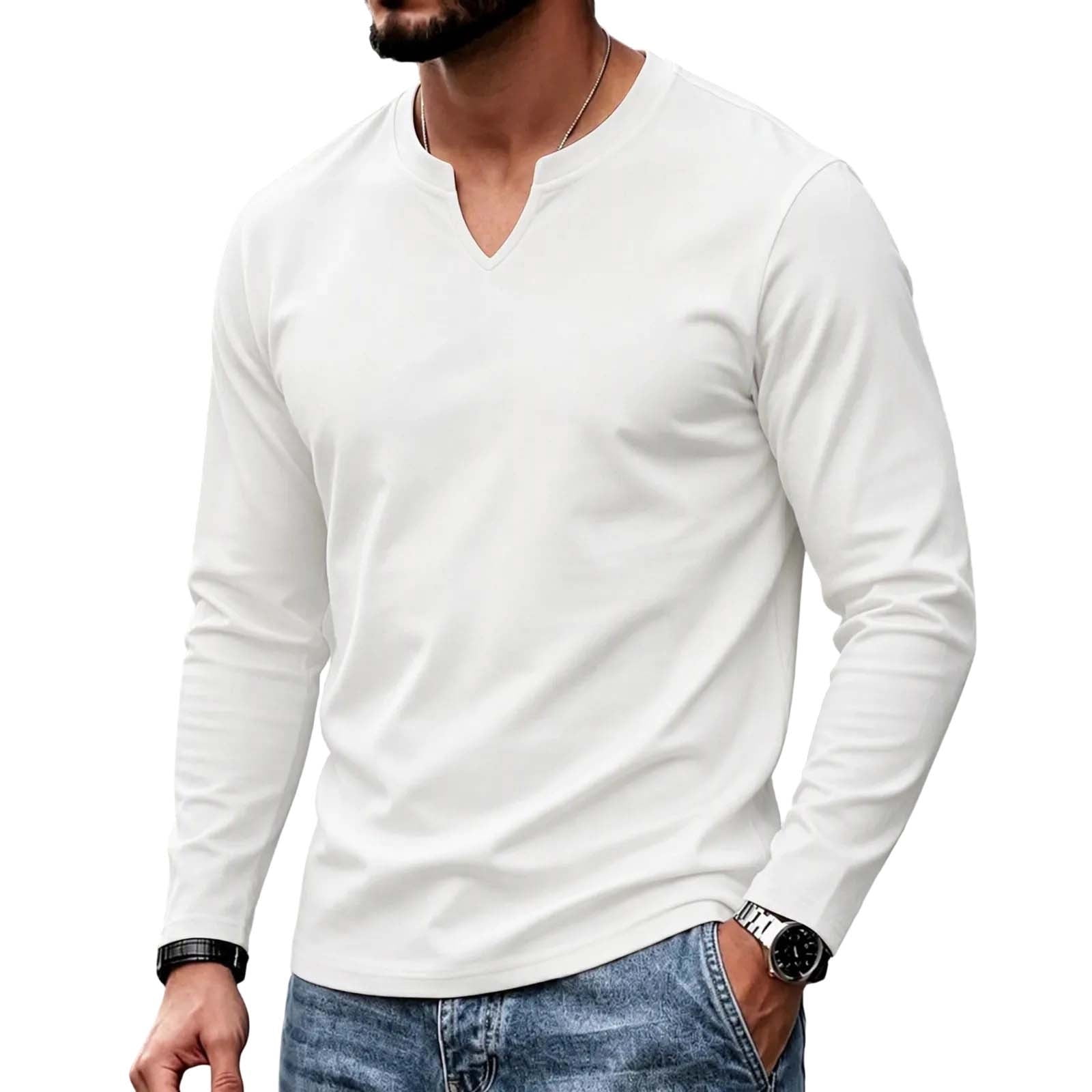 ShomPort T-Shirt for Men V Neck Long Sleeve Tee Daily Outdoor Thermal ...