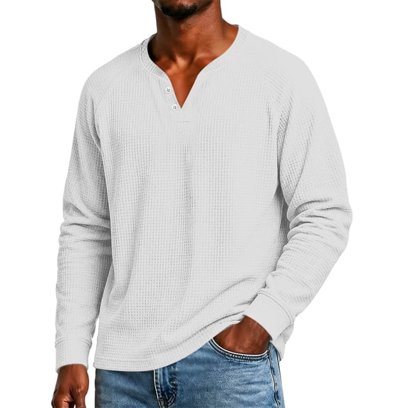 ShomPort T Shirts for Man V Neck Long Sleeve Shirt Texture Knitted Fall ...