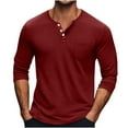 thumbnail image 1 of ShomPort T-Shirts for Men Long Sleeve Button Crewneck Blouses Classic Lightweight Tops with Pocket, 1 of 6