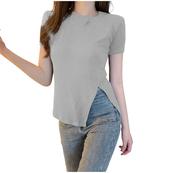 ShomPort T-Shirts for Womens Short Sleeve Side Split Lightweight Blouses Going Out Breathable Soft Trendy Base Layer Tees Tops