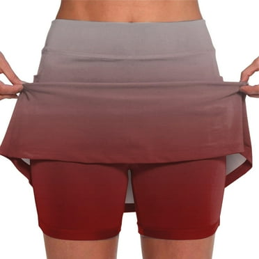 ShomPort Tennis Skirt for Women Plus Size Gradient Mini Skirt with Shorts Mid Waist Workout Skorts Skirts