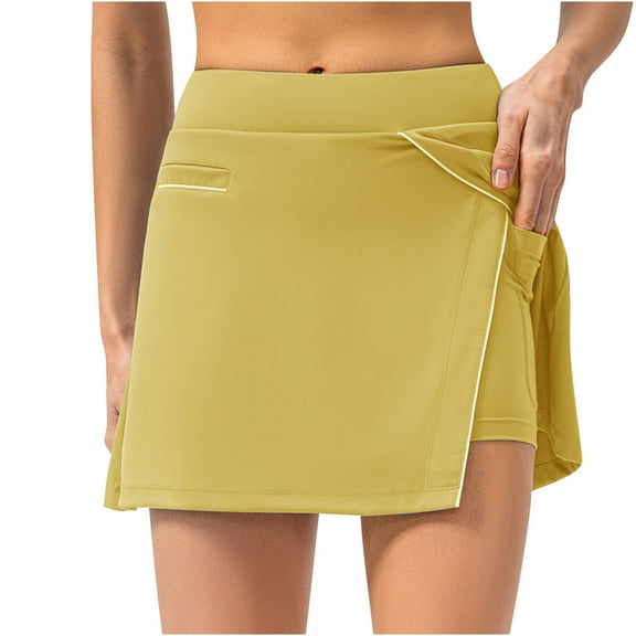 ShomPort Tennis Skirts for Women High Waist Summer Casual Short Skirts Athletic Workout Sport Mini Skirts for Gym (Small, Yellow)