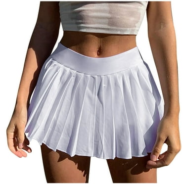 ShomPort Tennis Skirts for Women Mid Waist Pleated Loose Comfy Mini Skirts Athletic Sports Summer A-Line Skirts for Gym (X-Large, White)