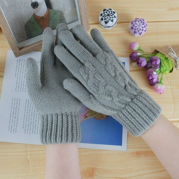 ShomPort Thermal Gloves for Womens Unisex Cable Knit Ribbed Solid Color Fall Winter Lightweight Daily Mittens