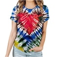 thumbnail image 1 of ShomPort Tie Dye Print Tunic Tops for Womens Short Sleeve Round Neck Trendy Spring Summer Tops, 1 of 4