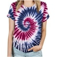 thumbnail image 1 of ShomPort Tie Dye Print Tunic Tops for Womens Short Sleeve Round Neck Trendy Spring Summer Tops, 1 of 4