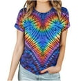 thumbnail image 1 of ShomPort Tie Dye Print Tunic Tops for Womens Short Sleeve Round Neck Trendy Spring Summer Tops, 1 of 4