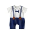 thumbnail image 1 of ShomPort Toddler Baby Girls Boys Short Sleeve Romper Striped Tie Printed Bodysuit T-Shirt Round Neck Jumpsuit, 1 of 4