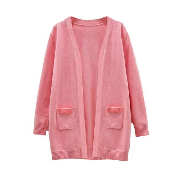 ShomPort Toddler Girl's Knit Cardigan Long Sleeve Open Front Solid Color Casual Sweaters Pocket Trendy Knee Length Coats