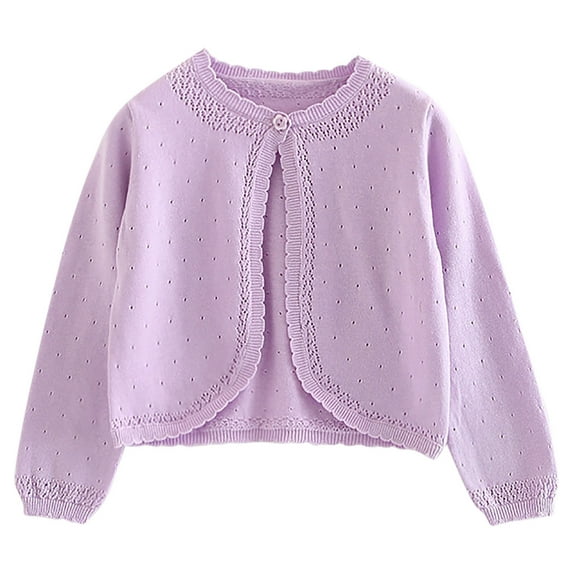 ShomPort Toddler Girls Long Sleeve Cardigan Kids Single-Button Closure Knitted Cropped Tops Solid Color Sweaters