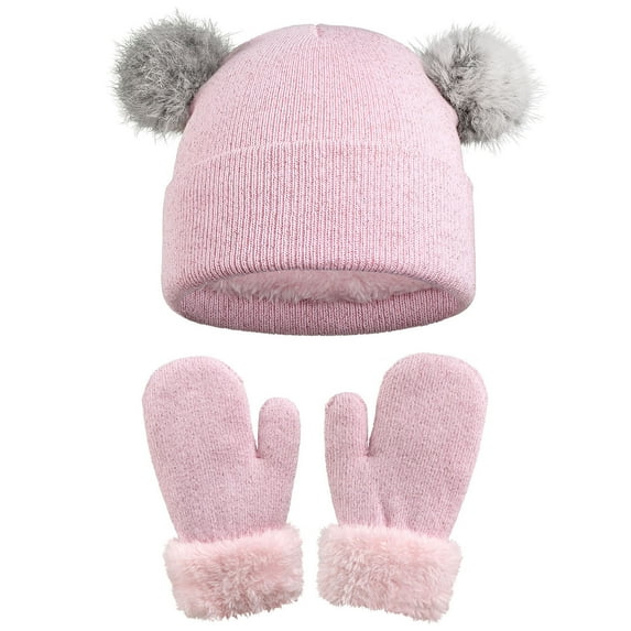 ShomPort Toddler Hat And Gloves Set Knitted Pom Beanies and Warm Mitten for Baby Boys Girls