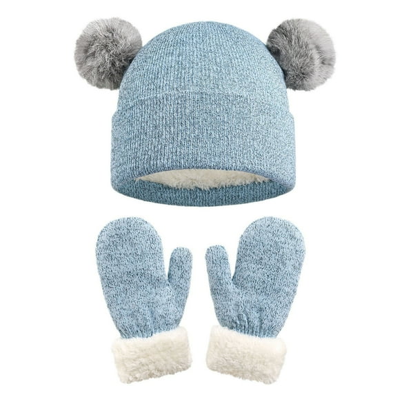 ShomPort Toddler Hat And Gloves Set Knitted Pom Beanies and Warm Mitten for Baby Boys Girls