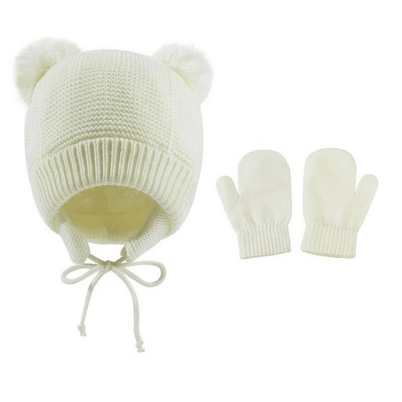 ShomPort Toddler Hat and Mitten Set Winter Knitted Thick Warm Beanie and Gloves for Boys Girls