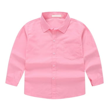 ShomPort Toddler Shirt Casual Long Sleeve Buttons Shirts Cotton Solid Color Dress Shirt 5-14 Years