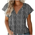 thumbnail image 1 of ShomPort Tops for Women Summer Chiffon Ruffle Short Sleeve V Neck Ladies Blouse Floral Print Loose Comfy ted Shirts (Small, Black), 1 of 2