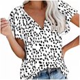 thumbnail image 1 of ShomPort Tops for Women Summer Chiffon Ruffle Short Sleeve V Neck Ladies Blouse Floral Print Loose Comfy ted Shirts (X-Large, White), 1 of 2