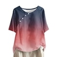 thumbnail image 1 of ShomPort Trendy Gradient Tops for Women Summer Vintage Button Blouses Round Neck Short Sleeve T-Shirts, 1 of 5