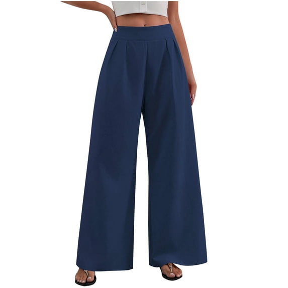 ShomPort Trousers for Womens Wide Leg High Waisted Ruched Stretchy Relax Dress Pants Business Casual Lightweight Workwear