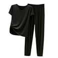 thumbnail image 1 of ShomPort Two Piece Outfits for Women Pajamas Sets Short Sleeve T-Shirts Wide Leg Long Pants Sets Sleepwear (Black 9), 1 of 6