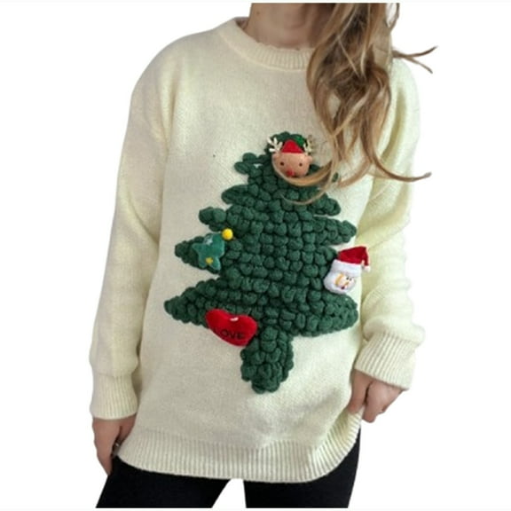 ShomPort Ugly Christmas Sweaters Long Sleeve Crewneck Knitted Sweaters Women Winter Soft Warm Pullover Sweater