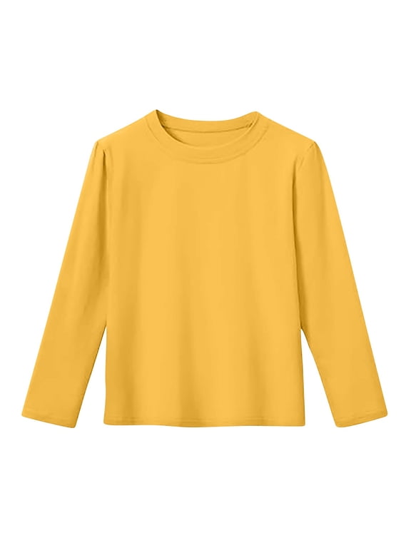 Undershirts for Children Round Collared Long Sleeve Solid Color Cotton Soft Undershirt Pullover Cozy Basic Layer Tees Tops