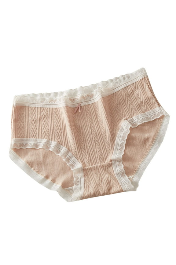 Underwear for Women Cute Lace Trim Textured Panties Mid Waist Hipsters Girls Briefs