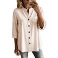 thumbnail image 1 of ShomPort V Neck Blouse for Women Loose 3/4 Sleeve Flowy Cotton Linen Casual Button down Tops, 1 of 7