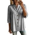 thumbnail image 1 of ShomPort V Neck Blouse for Women Loose 3/4 Sleeve Flowy Cotton Linen Casual Button down Tops, 1 of 7