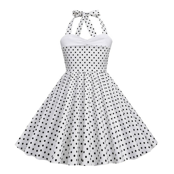 ShomPort Vintage Dress for Women Summer Sleeveless Tie Polka Dot Dress Cotton Midi Dress 3-8 Years