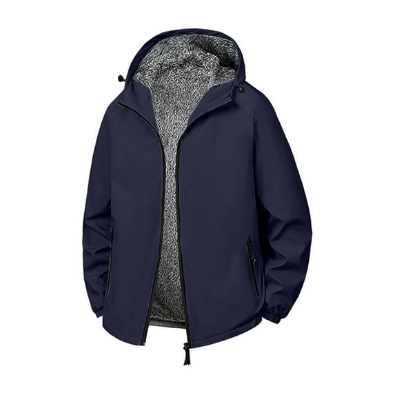 ShomPort Waterproof Coats for Mens Fleece Lined Zip Up Long Sleeve Hooded Jackets with Pockets Solid Color Thickened Ski Overcoats