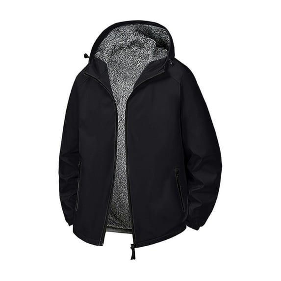 ShomPort Waterproof Coats for Mens Fleece Lined Zip Up Long Sleeve Hooded Jackets with Pockets Solid Color Thickened Ski Overcoats