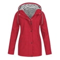thumbnail image 1 of ShomPort Waterproof Jacket for Womens Hooded Zip up Plaid Lining Button Drawstring Trendy Streetwear with Pocket, 1 of 6