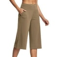thumbnail image 1 of ShomPort Wide Leg Capris For Women Elastic Waist Capri Sweatpants With Pocket Split Hem Lightweight Casual Work Cropped Trousers, 1 of 7