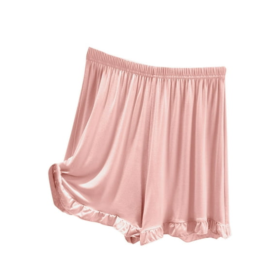 ShomPort Wide Leg Pajama Shorts for Womens Elastic Waistband Ruffle Solid Color Sleepwear Lightweight Smoothing Lounge Pants