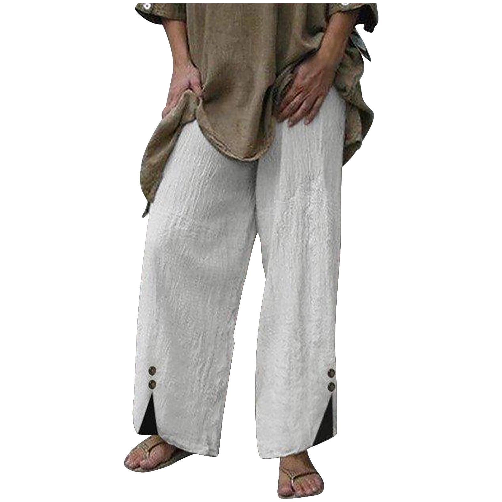 Wide Leg Pants for Women Casual Fall Drawstring High Waisted Long Pants Solid Plain Color Lounge Pants (White 22)