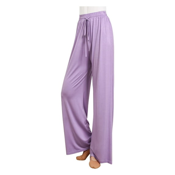 ShomPort Wide Leg Pants for Women Drawstring Elastic High Waist Yoga Pants Workout Athletic Comfy Long Trousers (3X-Large, Purple)