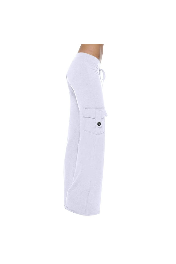 Wide Leg Pants for Women Low Rise Drawstring Loose Comfy Workout Sweatpants (White)