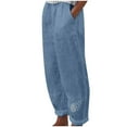 thumbnail image 1 of ShomPort Wide Leg Pants for Women Summer Casual Elastic High Waist Cotton Linen Pants Loose Plain Long Trousers (X-Large, Sky Blue), 1 of 4