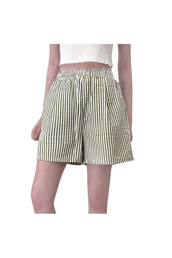 Wide Leg Shorts for Womens Striped Pattern Drawstring Loose Cotton Sleepwear Elastic Waisted Soft Nightwear with Pockets