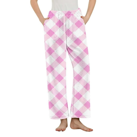 ShomPort Wide Leg Sleepwear for Womens Plaid Pattern Elastic Waisted Flannel Pajama Pants Fall Winter Nightwear with Pockets
