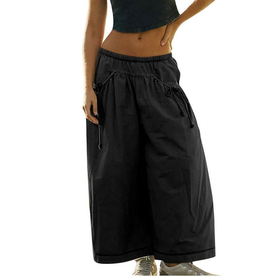 ShomPort Wide Leg Track Pants for Women Loose Elastic Waist Trousers with Drawstring Pockets Trendy Streetwear Pant
