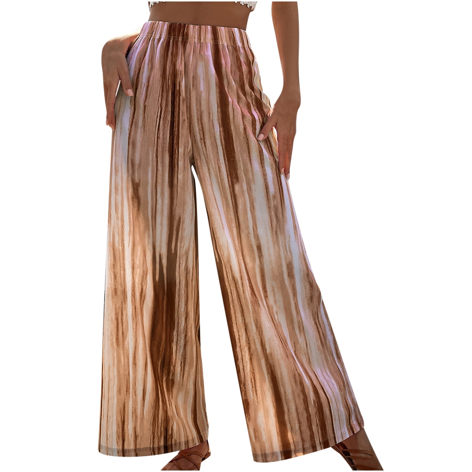 Women's Wide Leg Pants Trousers Polyester High Waist Full Length Apricot Fall