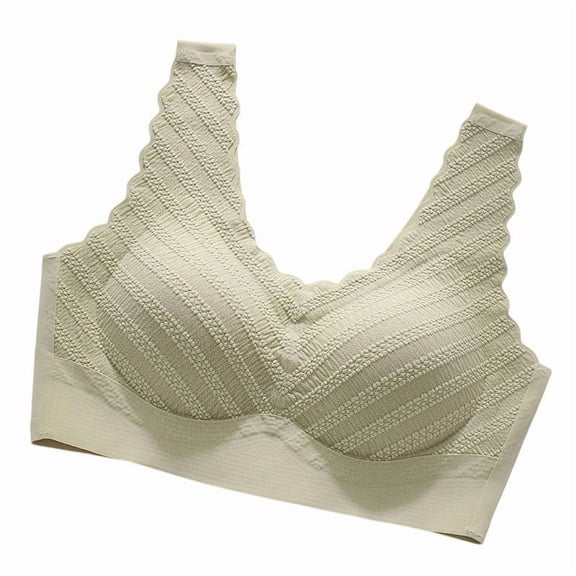 ShomPort Wide Straps Underwear for Womens Supportive Striped Ribbed Wireless Fixed Cup No Show Everyday Padded Bras