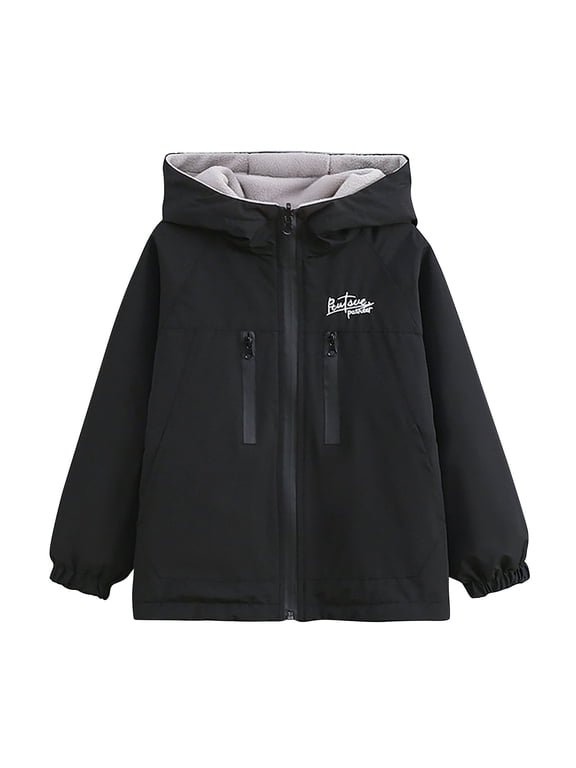 Windbreaker for Girls Warm Fleece Lined Hooded Raincoats Zip Pockets Outdoor Jackets Trench Coat 4-15 Years
