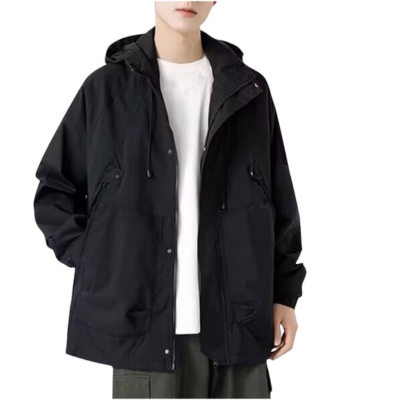 ShomPort Windproof Jackets for Mens Drawstring Adjustable Cuff Lightweight Full Zipper Hooded Coats Running Outdoor Jackets