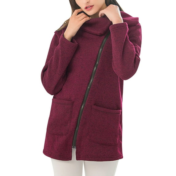 ShomPort Winter Coat for Women Casual Lapel Collar Full Zipper Fleece Jackets with Pockets Solid Color Warm Coat