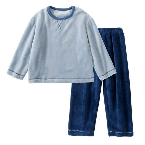 ShomPort Winter Fleece Outfits for Girls Crewneck Long Sleeve Thickened Pajama Tops Soft Daily Solid Color Cozy Pants 2PC Outfits
