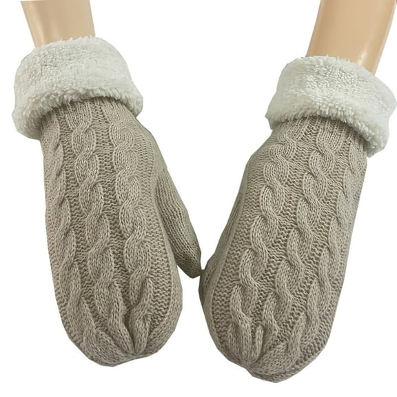 ShomPort Winter Mittens for Womens Unisex Cable No-Slip Cotton Fleece Lined Solid Color Outdoor Driving Thermal Gloves