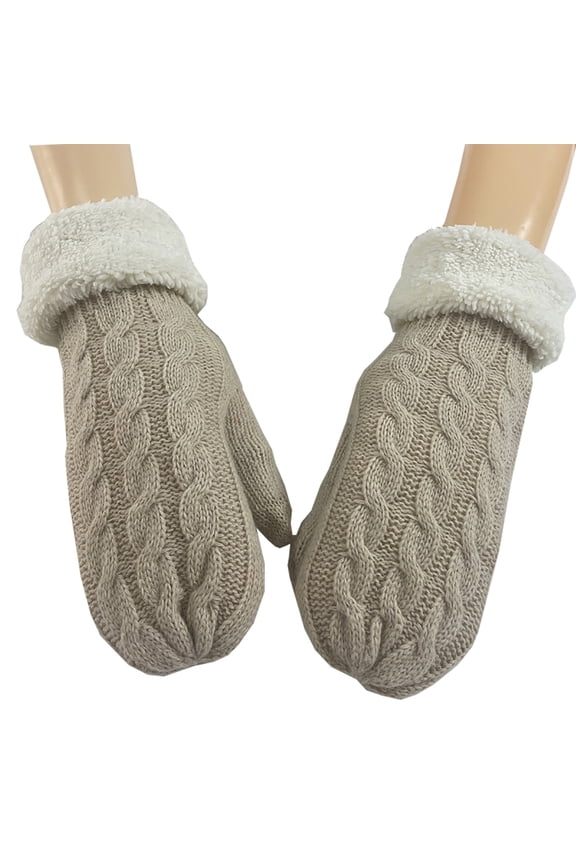 Winter Mittens for Womens Unisex Cable No-Slip Cotton Fleece Lined Solid Color Outdoor Driving Thermal Gloves