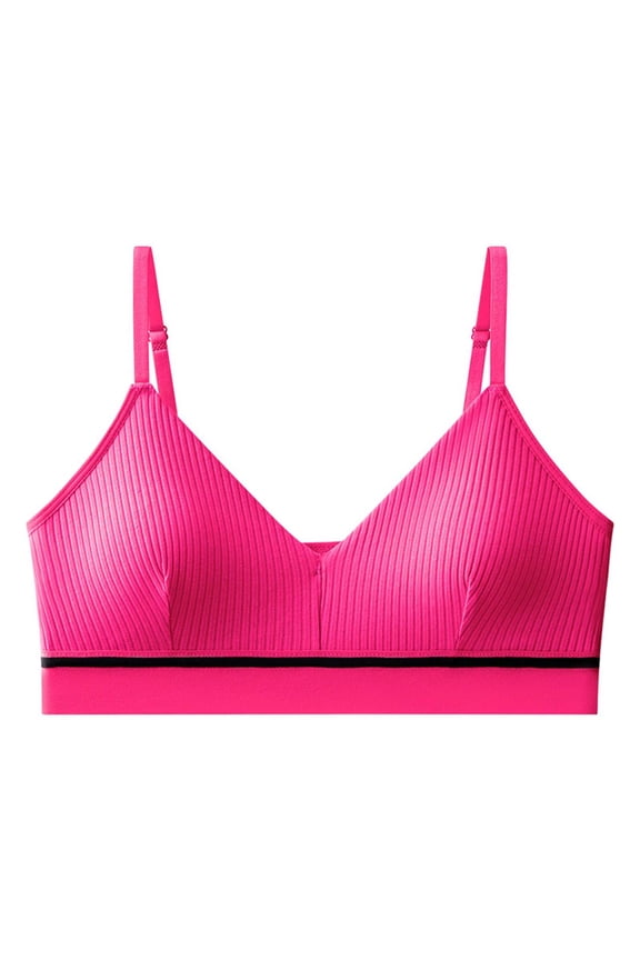 Wireless Bras for Womens Supportive Ribbed Cotton Comfort Regular Straps U-Back Workout Daily Underwear